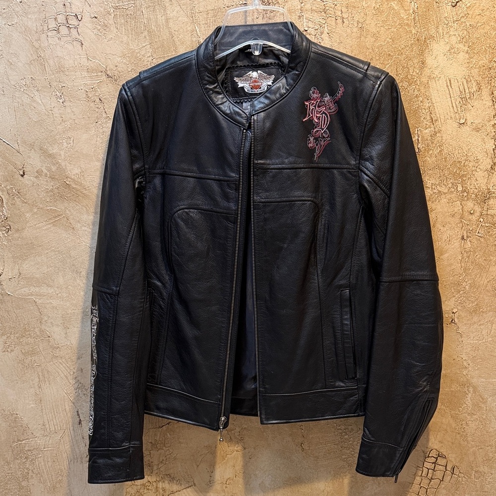 Harley-Davidson Black Leather Jacket with Embroidery